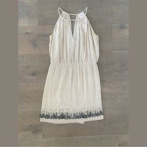 parker beige silk sleeveless beaded mini dress